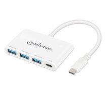 Manhattan USB-C Dock/Hub, Ports (4): USB-A (x3) and USB-C, 5 Gbps (USB 3.2 Gen1 aka USB 3.0), With Power Delivery (100W) to USB-C Port (Note additional USB-C wall charger and USB-C cable needed), SuperSpeed USB, White, PD, Three Year Warranty, Retail Box