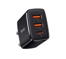 Lādētājs Baseus Compact Quick Charger 2 x USB + USB-C 30W Black