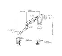 Ergo Office ER-751 Monitor Desk Mount Gas Spring 9kg Adjustable VESA 75x75 100x100 17" - 32" White Silver Clamp Mount Single Arm LED LCD QLED OLED