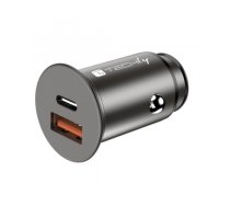Techly Mini Car Charger USB-A and USB-C Quick Charge 3.0 38W in Black Metal