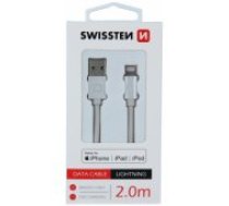 Swissten "(MFI) Textile Fast Charge 3A Lightning (MD818ZM/ A) 2.0M" Silver vads