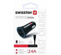 Swissten Premium Car charger 12 / 24V / 1A + 2.1A + Lightning Cable Black lādētājs