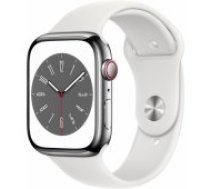 Apple Watch Series 8 Cellular 45mm Silver Stainless Steel/ White Sport viedā aproce