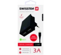 Swissten Premium Travel Charger 2 x USB 3А 15W + Lightning Cable Black lādētājs