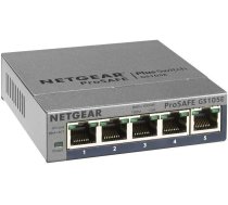 NETGEAR GS105E Managed Switch, 5-Port Gigabit Ethernet LAN Switch Plus (Managed Network Switch, IGMP, QoS, VLAN, Fanless, Robust Metal Housing), Gray (GS105E-200PES)