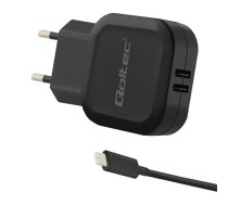 Qoltec 17W Network Charger | 5V | 3.4A | 2x USB ports + USB-C Cable (50188)