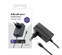 Qoltec Super FAST PD Charger for Raspberry PI 5 | USB-C | 27W | 5.1V | 5A | Black (51830)