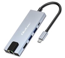 Qoltec Hub Adapter USB-C 5W1 | USB-C PD 100W | 2x USB | HDMI 4K | RJ45 (53795)