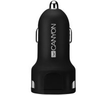 CANYON Universal  2xUSB car adapter, Input 12V-24V, Output 5V-2.4A, with Smart IC, black rubber coating with silver electroplated ring (CNE-CCA04B)