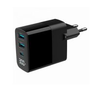 Gembird 3 Port 30W GaN USB Fast Charger LCD Black TA-UC-PDQC30LCD-BK-02 (TA-UC-PDQC30LCD-BK-02)