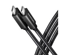 AXAGON Data and charging USB 3.2 Gen 2 cable lengh 2 m. PD 100W, 5A, 4K HD video. Black braided. (BUCM32-CM20AB)