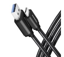 AXAGON Data and charging USB 3.2 Gen1 cable lengh 2 m. 3A. Black braided. (BUCM3-AM20AB)