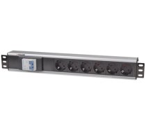 Intellinet 19" 1.5U Rackmount 6-Way Power Strip - German Type", With Double Air Switch, No Surge Protection, 1.6m Power Cord (Euro 2-pin plug) (711432)