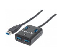 Manhattan USB-A 4-Port Hub, 4x USB-A Ports, 5 Gbps (USB 3.2 Gen1 aka USB 3.0), Bus Power, Equivalent to Startech ST4300MINU3B, Fast charging x1 Port up to 0.9A or x4 Ports with power jack (no (162296)