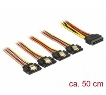 Delock Cable SATA 15 pin power plug with latching function > SATA 15 pin power receptacle 4 x straight 50 cm (60158)