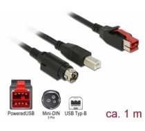 Delock PoweredUSB cable male 24 V > USB Type-B male + Hosiden Mini-DIN 3 pin male 1 m for POS printers and terminals (85487)