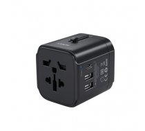 PA-TA01 Black uniwersalny podróżny adapter sieciowy 2xUSB+1xUSB C | 7.8A | pasuje w 150 krajach (PA-TA01 Black)