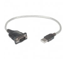 Manhattan USB-A to Serial Converter cable, 45cm, Male to Male, Serial/RS232/COM/DB9, Prolific PL-2303RA Chip, Equivalent to Startech ICUSB232V2, Black/Silver cable, Three Year Warranty, Blist (205146)