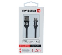 Swissten MFI Textile Fast Charge 3A Lightning Data and Charging Cable 1.2m (SW-MFI-LIGH-3A-1.2M-BK)