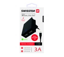 Swissten MFI Premium Apple Certified Travel Charger USB 3А / 15W With Lightning Cable 1.2m (SW-DET-3AWCLMFI-BK)