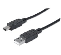 Manhattan USB-A to Mini-USB Cable, 1.8m, Male to Male, Black, 480 Mbps (USB 2.0), Equivalent to USB2HABM2M (except 20cm shorter), Hi-Speed USB, Lifetime Warranty, Polybag (333375)