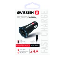 Swissten Car charger 12 - 24V / 1A + 2.1A + Lightning Data Cable 1.2m (SW-CCH-2.4ALIG-B)