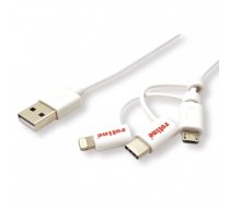 ROLINE 8pin + MicroB + Type C to USB Charge & Sync Cable, white, 1.0 m (11.02.8329)