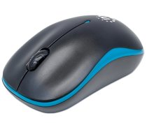 Manhattan Success Wireless Mouse, Black/Blue, 1000dpi, 2.4Ghz (up to 10m), USB, Optical, Three Button with Scroll Wheel, USB micro receiver, AA battery (included), Low friction base, Three Ye (179416)