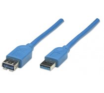 Manhattan USB-A to USB-A Extension Cable, 2m, Male to Female, Blue, 5 Gbps (USB 3.2 Gen1 aka USB 3.0), Equivalent to USB3SEXT2MBK (except colour), SuperSpeed USB, Lifetime Warranty, Polybag (322379)