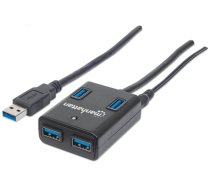 Manhattan USB-A 4-Port Hub, 4x USB-A Ports, 5 Gbps (USB 3.2 Gen1 aka USB 3.0), AC or Bus Power, Fast charge up to 0.9A per port with inc power adapter, SuperSpeed USB, Black, Three Year Warra (162302)