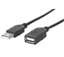 Manhattan USB-A to USB-A Extension Cable, 1.8m, Male to Female, 480 Mbps (USB 2.0), Equivalent to Startech USBEXTAA6BK, Hi-Speed USB, Black, Lifetime Warranty, Polybag (338653)