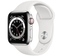 Apple Watch 6 GPS + Cellular 40mm Stainless Steel Sport Band, silver/white (M06T3EL/A) (M06T3EL/A)