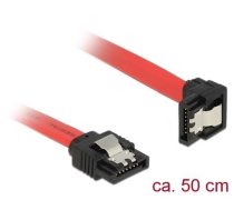 Delock Cable SATA 6 Gbs male straight  SATA male downwards angled 50 cm red metal (83979)