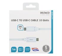 Mob. telefono kabelis DELTACO USB 3.1 Gen2 "C-C", 10 Gbit/s, 60W, 3A, 1m baltas / USBC-1127M (USBC-1127M)