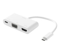 Kabel Deltaco Jungčių stotelė DELTACO USB-C į HDMI / VGA / USB-C, energijos perdavimas 2.0, 3840x2160 30 Hz, balta / USBC-HDMI20 (USBC-HDMI20)