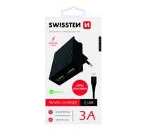 Swissten Travel Charger USB 3А / 15W With Lightning Cable 1.2m (SW-DET-3AWCL-B)