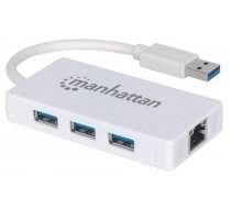 Manhattan USB-A 3-Port Hub with Gigabit Ethernet Adapter, 3x USB-A Ports, 5 Gbps (USB 3.2 Gen1 aka USB 3.0), 1x Ethernet 10/100/1000Mbps network, Equivalent to Startech ST3300GU3B, RJ45, Supe (507578)