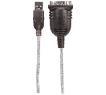 Manhattan USB-A to Serial Converter cable, 1.8m, Male to Male, Serial/RS232/COM/DB9, Prolific PL-2303RA Chip, Black/Silver cable, Three Years Warranty, Polybag (151849)