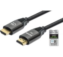 Manhattan HDMI Cable with Ethernet, 8K@60Hz (Ultra High Speed), 1m (Braided), Male to Male, Black, 4K@120Hz, Ultra HD 4k x 2k, Fully Shielded, Gold Plated Contacts, Lifetime Warranty, Polybag (355933)