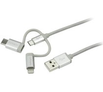 Kabel USB StarTech USB-A - USB-C + microUSB + Lightning 1 m Srebrny (LTCUB1MGR) (LTCUB1MGR)