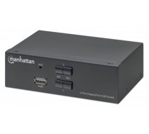 Manhattan DisplayPort 1.2 KVM Switch 2-Port, 4K@60Hz, USB-A/3.5mm Audio/Mic Connections, Cables included, Audio Support, Control 2x computers from one pc/mouse/screen, USB Powered, Black, Thr (153546)