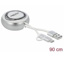 Delock USB 2.0 2 in 1 Retractable Cable Type-A to Micro-B and USB-C™ white / silver (85821)