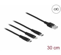 Delock USB Charging Cable 3 in 1 for Lightning™ / Micro USB / USB Type-C™ 30 cm black (87152)