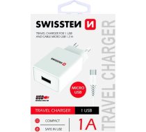 Swissten Travel Charger Smart IC USB 1A + Data Cable USB / Micro USB 1.2m (22061000)