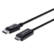 Manhattan DisplayPort 1.2 to HDMI Cable, 4K@60Hz, 3m, Male to Male, DP With Latch, Black, Not Bi-Directional, Three Year Warranty, Polybag (153218)