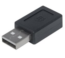 Manhattan USB-C to USB-A Adapter, Female to Male, 480 Mbps (USB 2.0), Hi-Speed USB, Black, Lifetime Warranty, Polybag (354653)