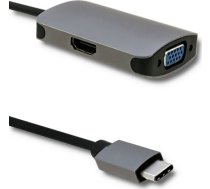 Stacja/replikator Qoltec USB-C - HDMI - VGA Szary  (50380) (50380)