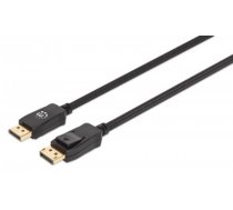 Manhattan DisplayPort 1.4 Cable, 8K@60hz, 3m, Braided Cable, Male to Male, Equivalent to Startech DP14MM3M, With Latches, Fully Shielded, Black, Lifetime Warranty, Polybag (353625)