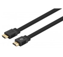 Manhattan HDMI Cable with Ethernet (Flat), 4K@60Hz (Premium High Speed), 15m, Male to Male, Black, Ultra HD 4k x 2k, Fully Shielded, Gold Plated Contacts, Lifetime Warranty, Polybag (355650)