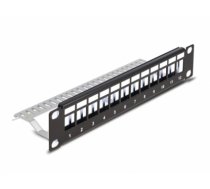 Delock 10″ Keystone Patch Panel 12 port with strain relief 1U black (66874)